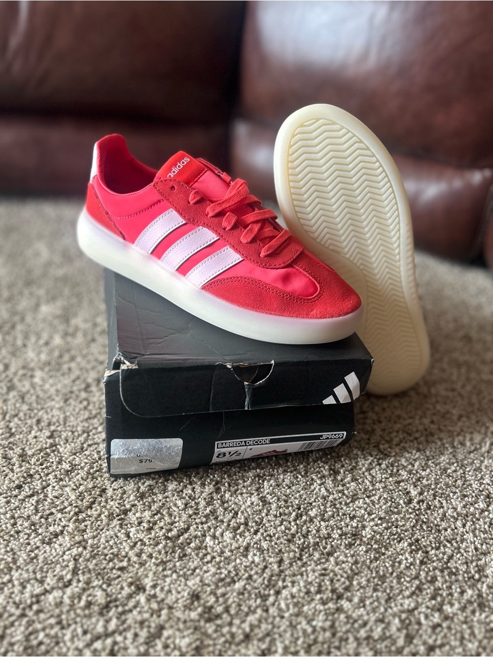 adidas Red Low-Top Sneakers with White Stripes